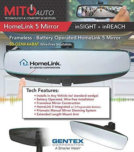 Lessco Electronics Mito HomeLink 5 Mirror/50-GENK4ABAT That Fits Any Make & Model w/standard wedge