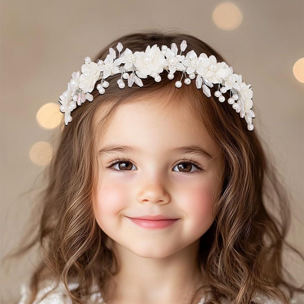 Campsis Campsis Hairband - White Flower Headband for Girls, Pearl Princess Girl Hair Bands, Wedding Bride Hair Accessories for Women and Girls