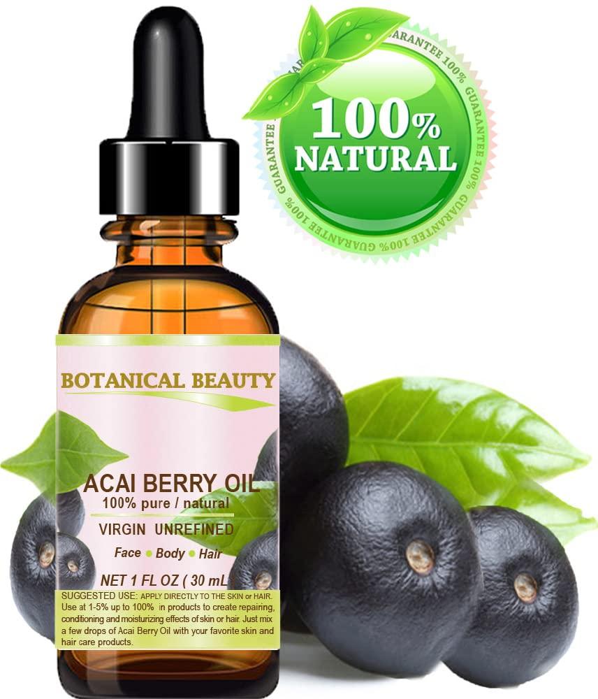Botanical Beauty Botanical Beauty ACAI BERRY OIL 100% Pure Natural Virgin Unrefined Cold Pressed Carrier Oil. 1 fl.oz-30 ml. For Face, Skin, Hair, Lip, Nails. Rich in Vitamin E