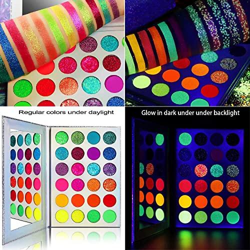 Afflano Afflano Neon Makeup Palette Eyeshadow, Glow in the Dark Neon Eyeshadow Palette Highly Pigmented, Neon Party UV Blacklight Eye Shadow Pallet, Red Orange Pink Pressed Glitter Eyes Makeup Palette