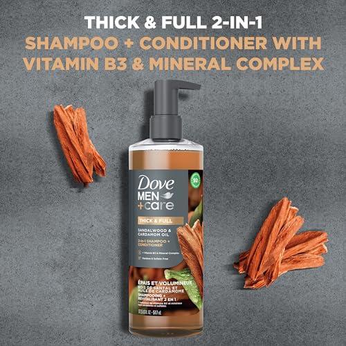 DOVE MEN + CARE Dove Men+Care 2-in-1 Shampoo + Conditioner Sandalwood & Cardamom Oil for Thick & Full Hair, + Vitamin B3 & Mineral Complex, 17.5 oz