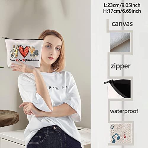 LEVLO LEVLO Yorkshire Terrier Dog Cosmetic Make Up Bag Yorkshire Dog Owner Gift Peace Love Yorkshire Terrier Make Up Zipper Pouch Bag For Dog Mom (Peace Yorkshire Terrier)