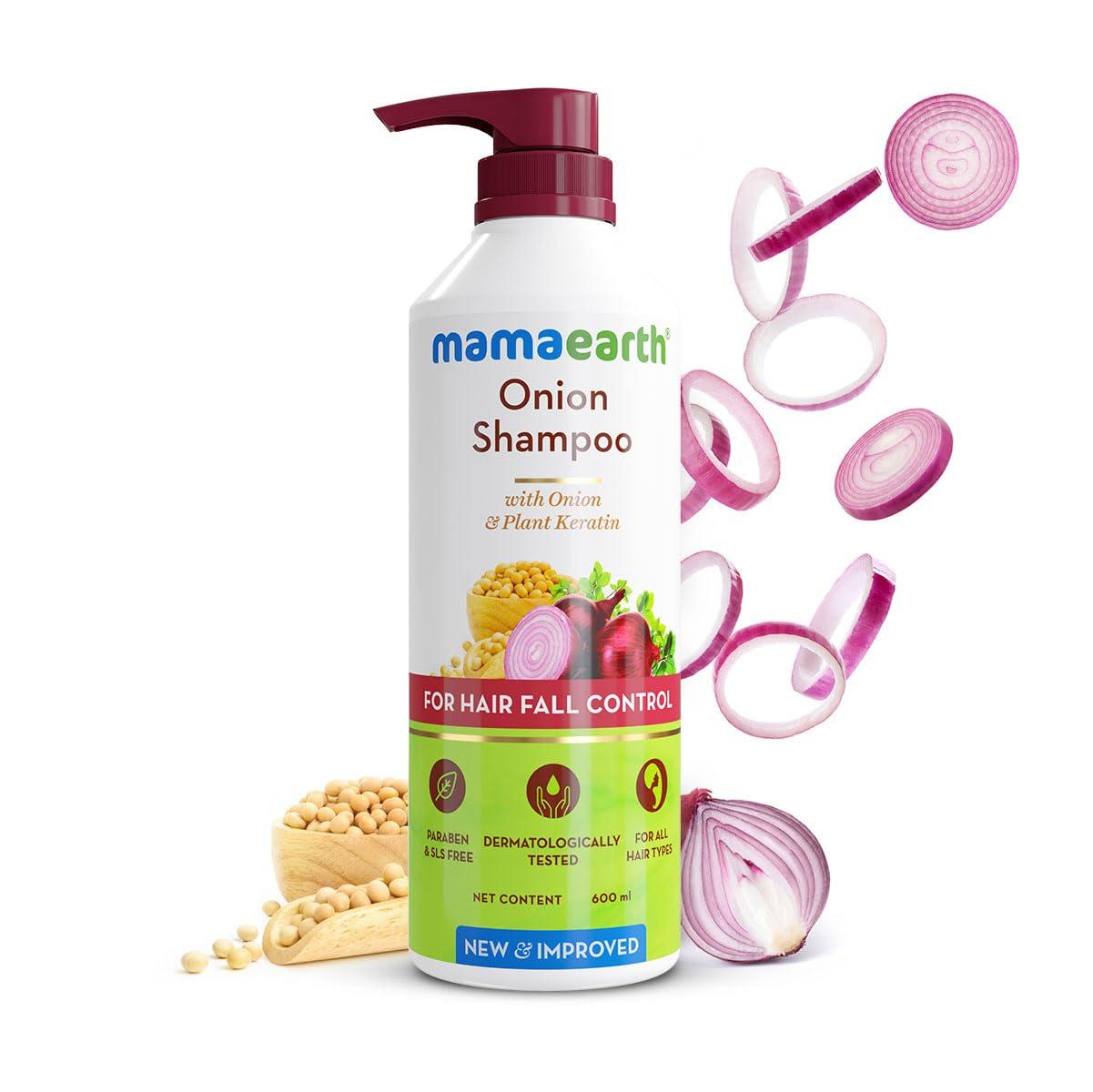MAMAEARTH MAMAEARTH Onion Shampoo for Hair Growth & Loss Control | Moisturizing Gentle Scalp Cleanser with Plant Keratin | Sulfate & Paraben Free | 20.29 Fl Oz (600ml)