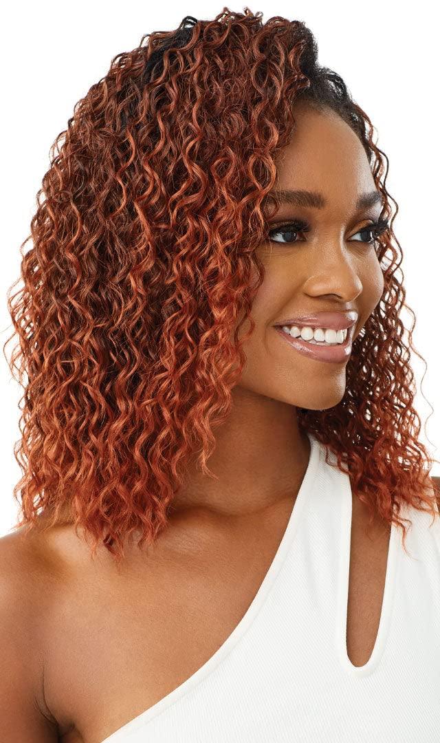 quick weave quick weave Outre Synthetic Wet & Wavy Style Half Wig - DEEP CURL 14\" (DR HONEY BROWN)