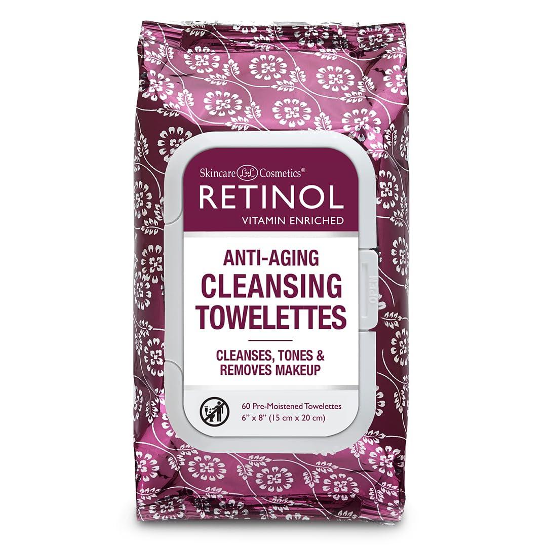 Retinol Retinol Anti-Aging Cleansing Towelettes All-in-One Cleanser, Toner & Makeup Remover in a Convenient Pre-Moistened Wipe On-The-Go Exfoliating, Toning & Hydrating Leaves Skin Clean, Fresh & Refined