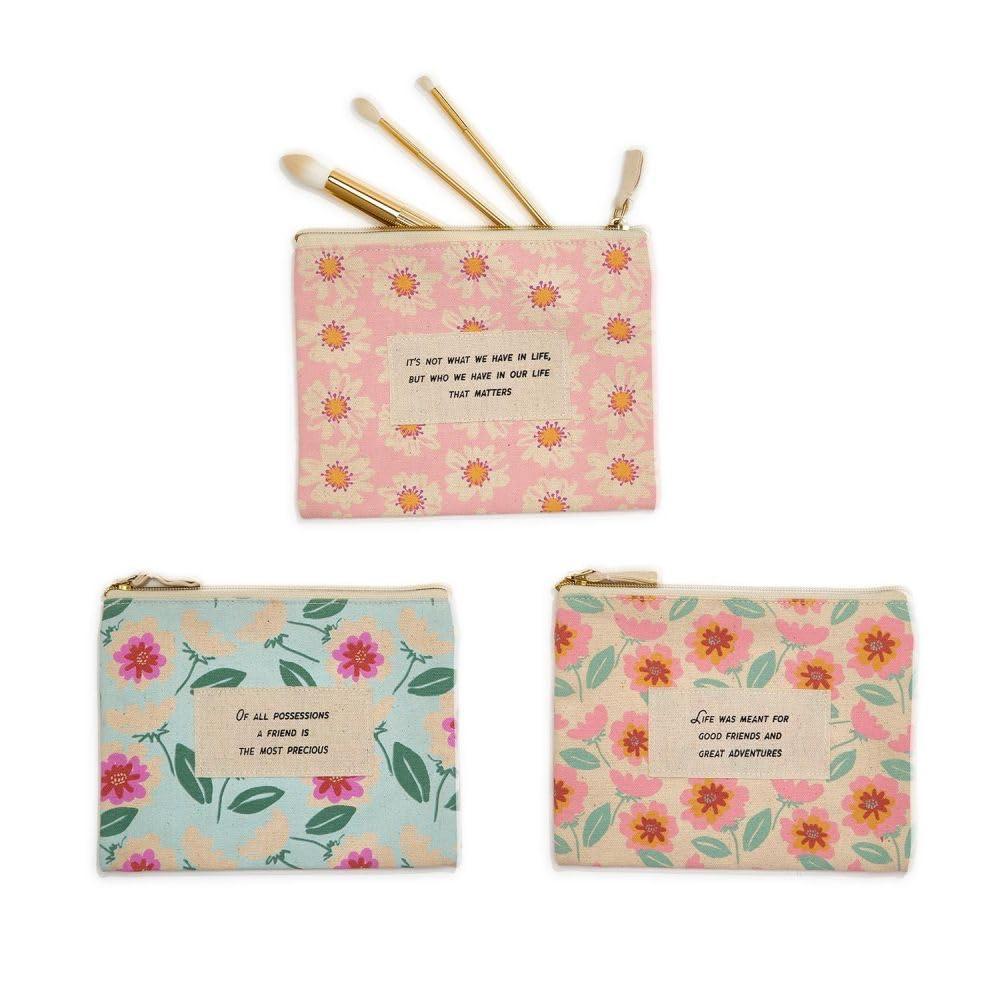 Two's Company Two's Company Friendship Pouch Assorted 3 Floral Designs/Sayings