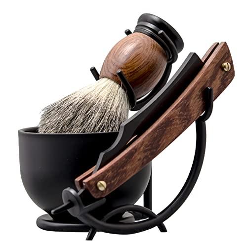 Grandslam Grandslam Shaving Straight Razor Kit, Steel Cutthroat Straight Razor With Leather Strop, Shaving Brush, Stainless Steel Shaving Bowl and Stand, Shaving Soap, Gift for Men