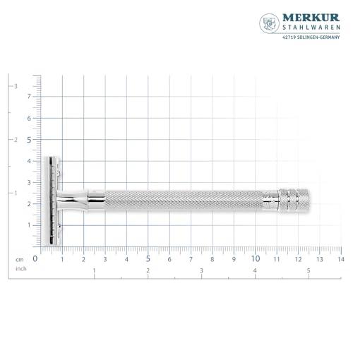 MERKUR MERKUR 24C Safety Razor For Women with 10 Double Edge Blades | Extra Long Handle | Three-piece Razor | Straight Cut | Bright Chrome Finish | Made in Germany