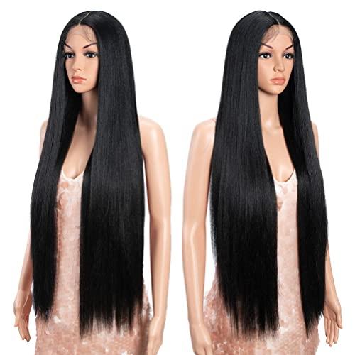 Style Icon Style Icon 36" Lace Front Wigs Super Long Yaki Straight Wig With Baby Hair 130% Density Synthetic Wig (36 Inches, 1B)