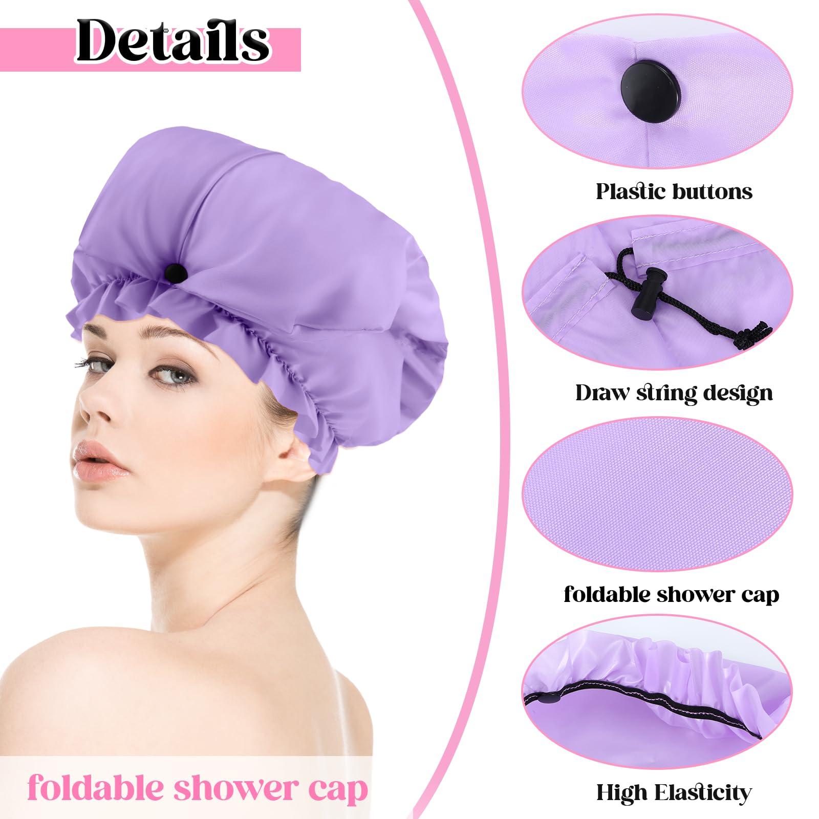 Abeillo 2 Pcs Large Shower Cap for Braids, Extra Long Shower Cap for Women Long Hair & Locs, Waterproof Hair Bonnets for Dreadlocks Drawstring Bath Caps for Women & Men (Pink, Purple)