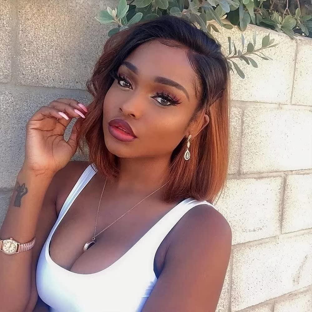Imeya Imeya 1b/30 Brown Ombre Wig Short Bob Wig Human Hair Ombre Lace Front Wig For Black Women Middle Part Bob Wig HD Lace Front Wigs Pre Plucked 150% Density Glueless Lace Wig With Dark Roots 10inch ,13x6
