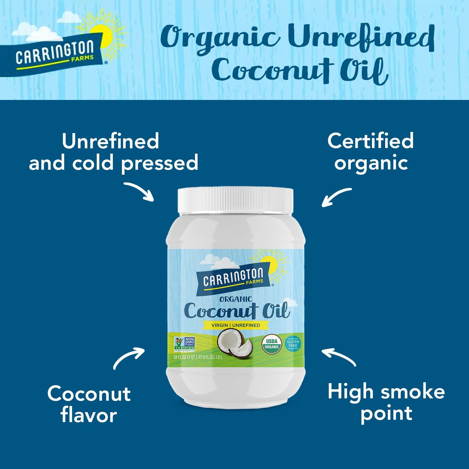 Carrington Farms Carrington Farms Organic Refined Coconut Oil, Cold-Pressed, Non-GMO, Gluten-Free, Perfect for Cooking, Baking, Skin Care, Hair Oil, MCTs, 54 fl oz  Nutrient-Rich, No Trans Fats