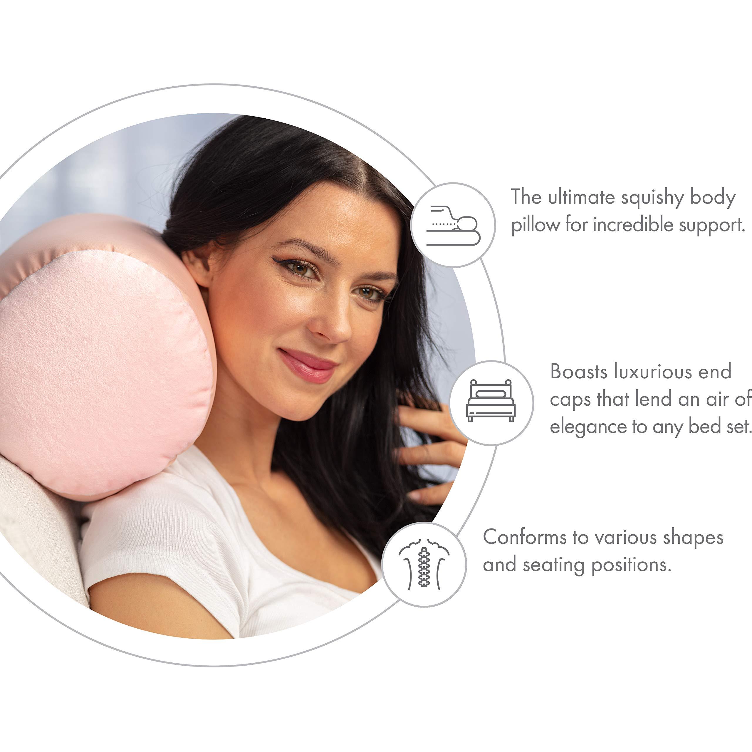 PILLOWY Microbead Bolster Neck Roll Pillow, Gently On Body, Head, Neck & Shoulders No Pain Rest, Relax Sleep - Silky Feel Prevent Wrinkles & Hair Breakage - Lightweight Cylinder Tube, 14" x 8", Cream Peach