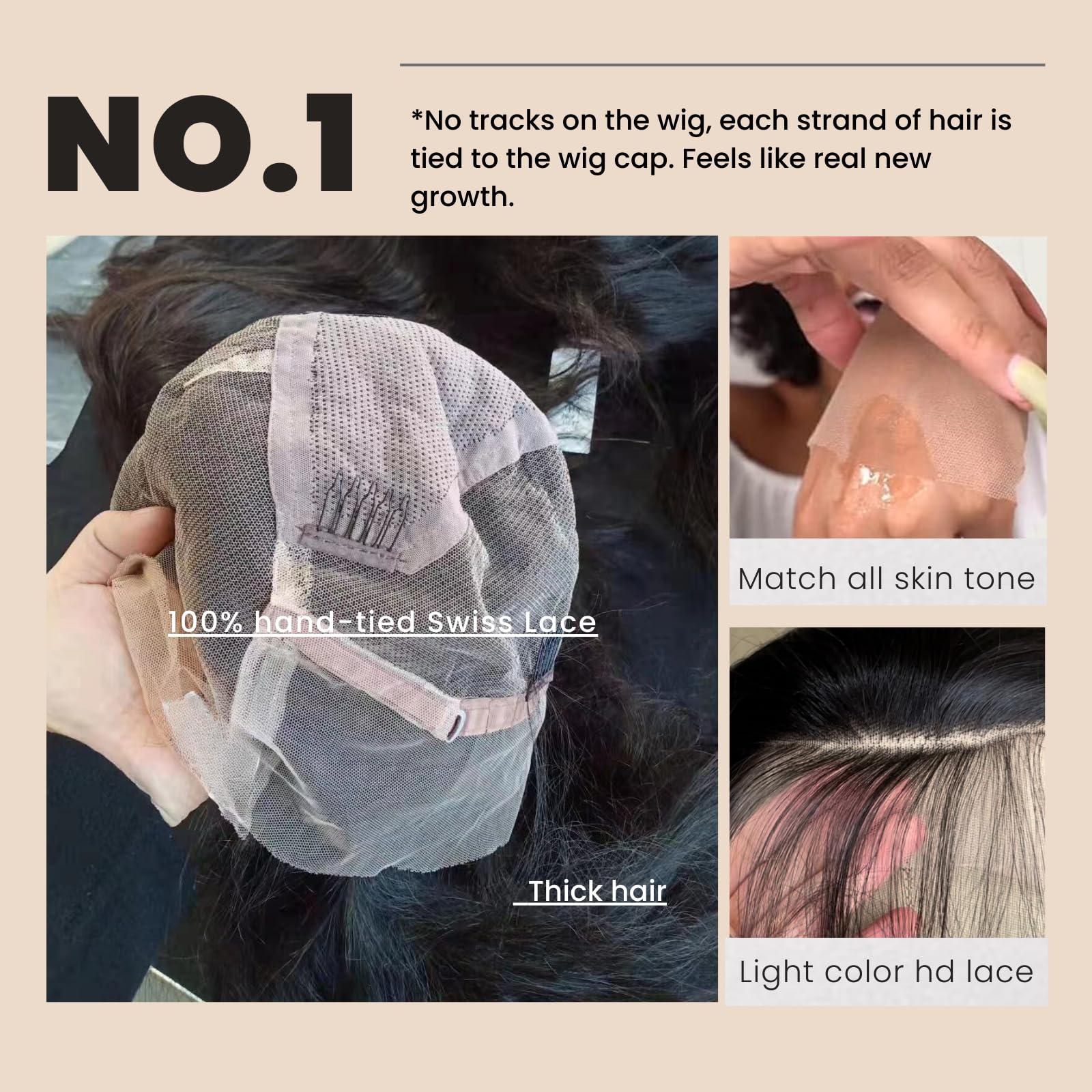 HERMOUS HERMOUS Full Lace Human Hair Wigs HD Transparent Lace Pre Plucked Handmade Whole Head Part Anywhere Lace Wig 180% Density Straight 12A Brazilian Virgin Remy Hair 12 Inch Natural Black