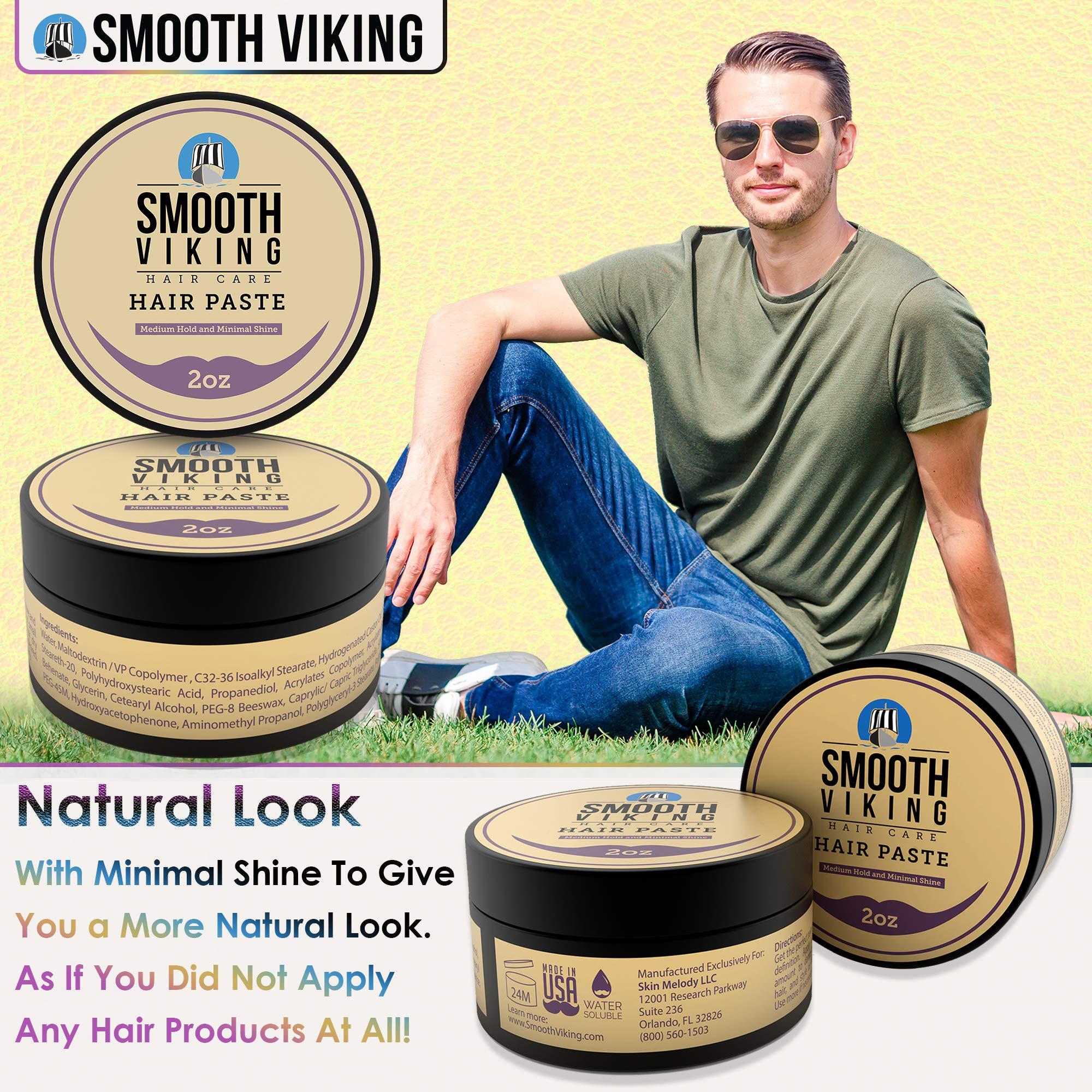 Smooth Viking Beard Care Smooth Viking Hair Paste for Men - Hair Styling Cream with Minimal Shine & Medium Hold Hair Products for Men, Hair Cream for Men, Styling Paste for Textured Messy Hairstyle - Made in USA, 2oz