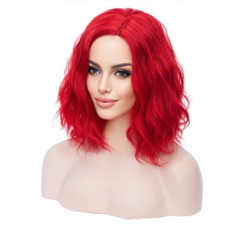 MAGQOO MAGQOO Red Wig Bright Red Wig for Women Red Bob Wig Short Curly Wavy Bright Red Wigs Synthetic Halloween Cosplay Costume Party Wigs (Red, Women Girls)