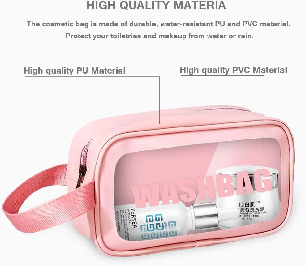 SKYTONE SKYTONE Large Capacity Cosmetic Travel Bag, Women\'s Makeup Travel Bag Portable Leather Cosmetics Bag, Makeup Storage Bags with Handle and Divider, Wide Opening Cosmetic/Makeup Organizer (Light Pink)