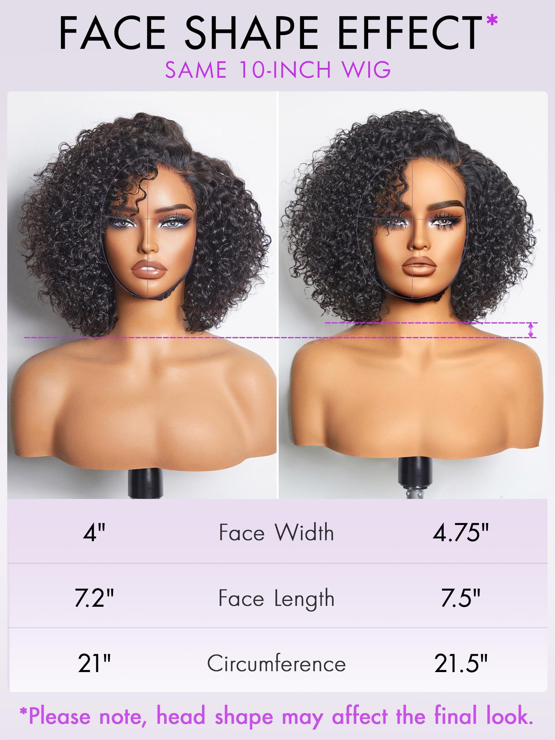 LUVME HAIR LUVME HAIR 10\'\' Glueless HD Curly Wig Human Hair Pre Cut Lace Wig, Real HD Lace Short Curly Bob Wigs 180 Density Human Hair Pre Plucked Bleached Knots Pre Cut