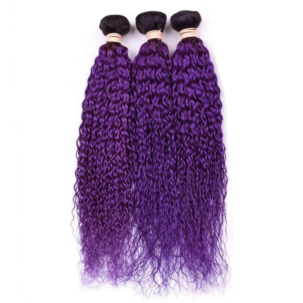Tony beauty hair Tony Beauty Hair #1B/Purple Ombre Curly Human Hair Bundles Deals 3Pcs Lot Jerry Curly Ombre Purple Brazilian Human Hair Weave Extensions Dark Roots Double Wefts 10-30" Mixed Length (26 28 28)