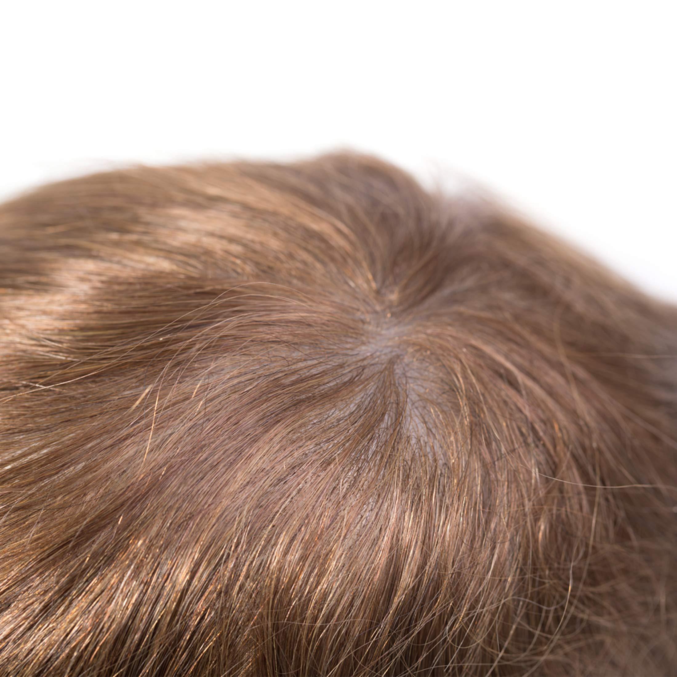 Superhairpieces Superhairpieces Men\'s Toupee NHD111, Premium Indian Human Remy Hair, 8\"x10\" 0.1mm Thinnest PU Skin, knotless Invisble V-Loop Handmade, 95% Density Toupee (Dark Brown + 20% Synthetic Grey Hair)