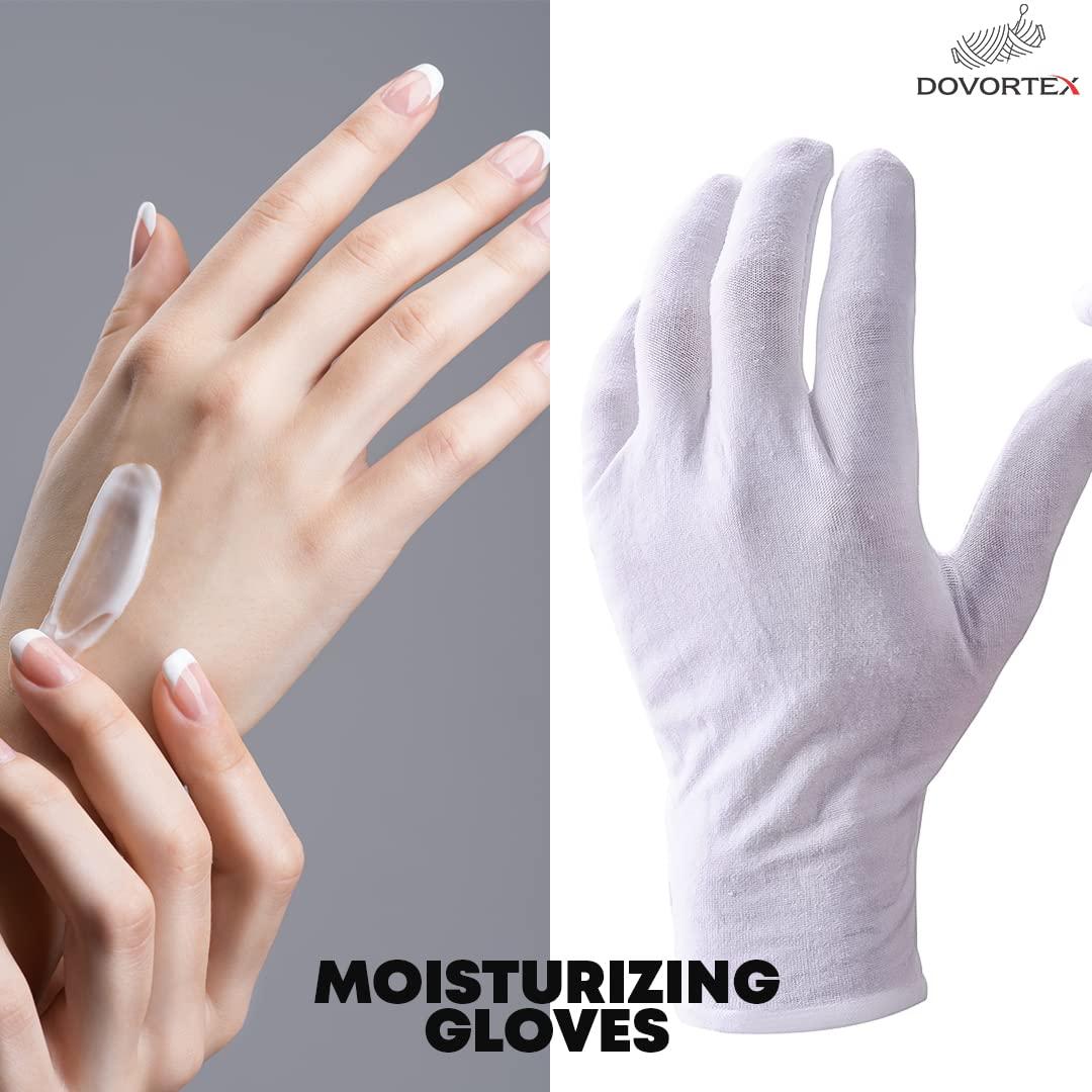 DOVORTEX DOVORTEX 4 Pcs White Cotton Gloves, Protective Gloves for Dry Hands, Moisturizing Gloves, Inspection Gloves, Machine Washable