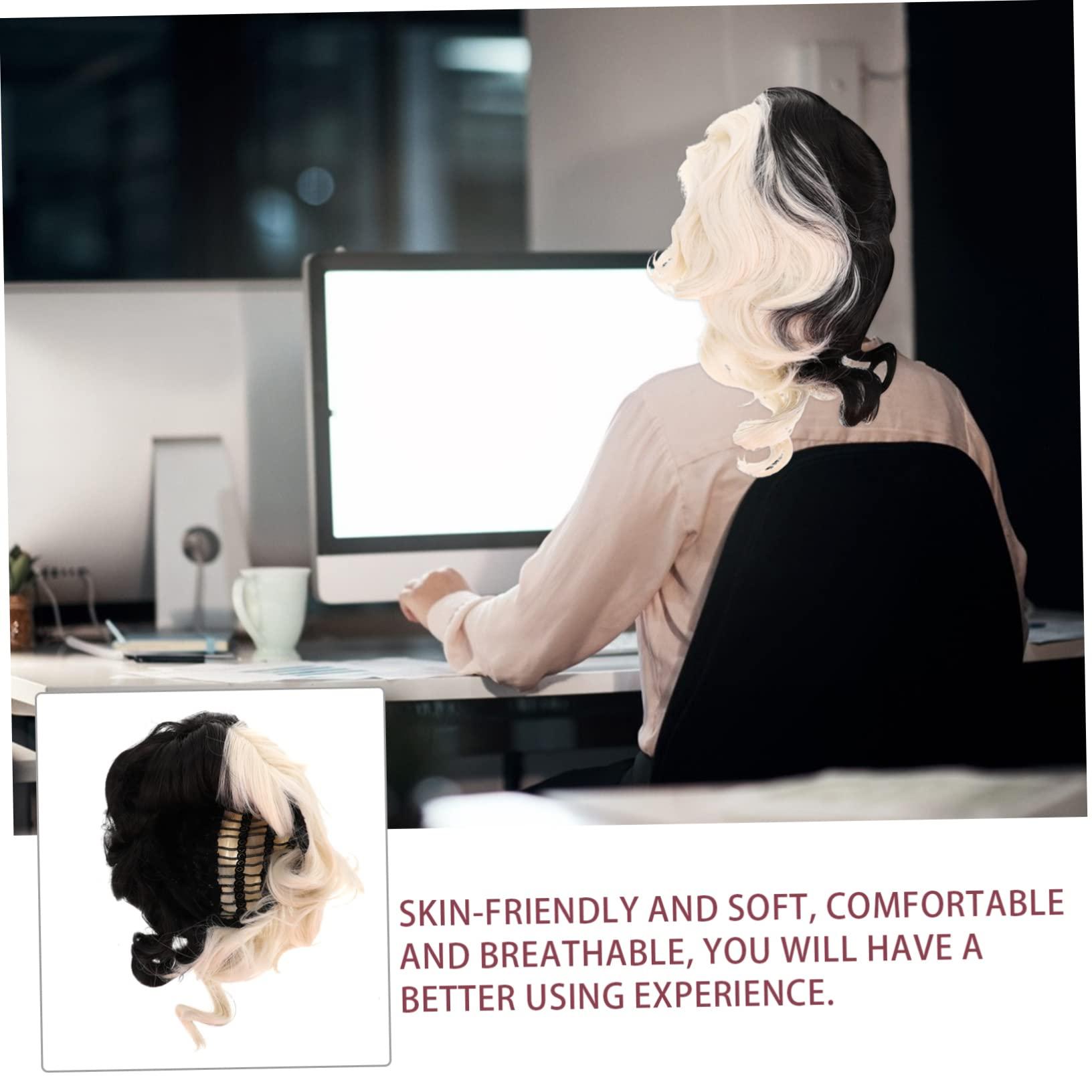 Gogogmee Gogogmee Black and White Wig Curly Wigs with Bangs Long Curly Wig Bangs Wig Long Wavy Hair Wig Exaggerated Wig Role Play Wig Black Frontal Wig Synthetic Hair Wigs High Temperature Wire