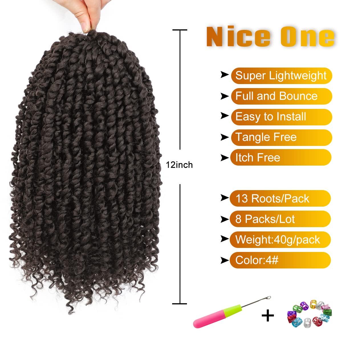 Nice One Nice One Pre-Twisted Passion Twist Hair 12 Inch, Short Passion Twist Crochet Hair for Women 8 Packs Light Brown Pre-Looped Passion Twists Braiding Synthetic Hair Extensions(12inch,4#)