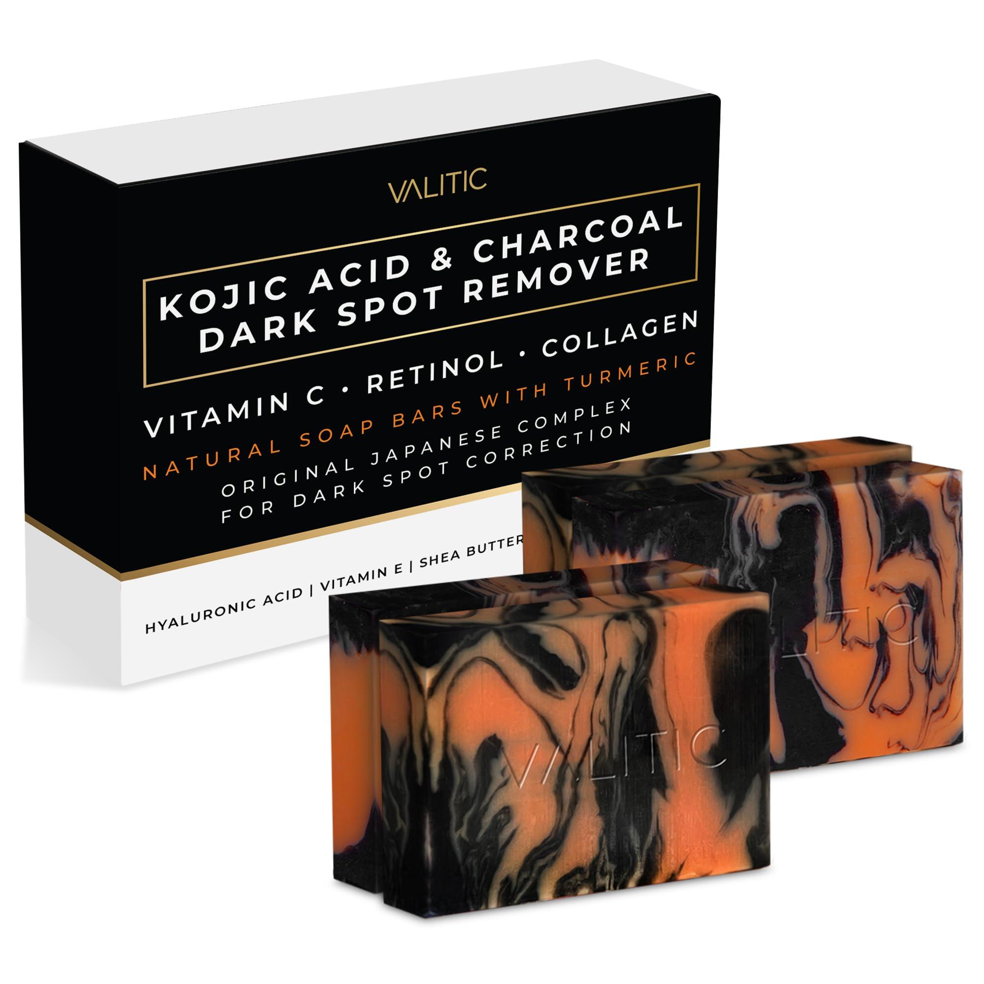 VALITIC VALITIC Charcoal Kojic Acid Turmeric Black Soap Bar Dark Spot Remover for Body or Face Wash - 4 Pack