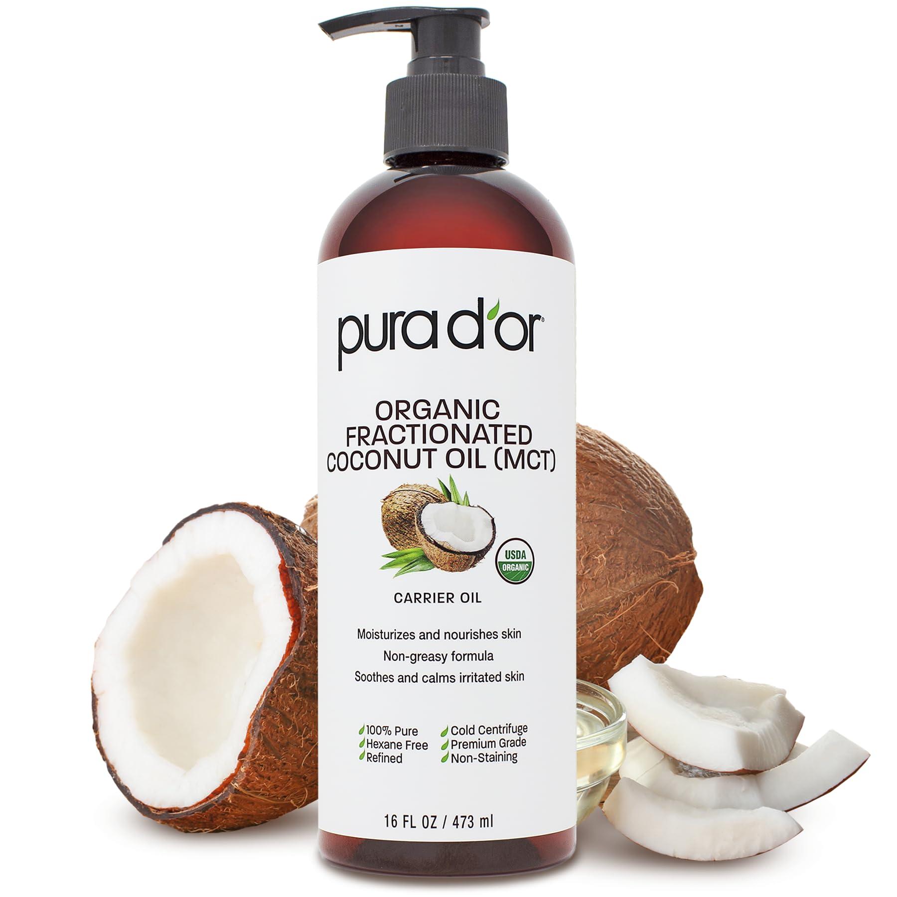 PURA D\'OR PURA D\'OR 16 Oz Fractionated Coconut Oil, 4 Oz Rosehip Seed Oil - Organic Oils for Skin, Hair & Face