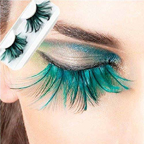 AnHua AnHua 1 Pair Long Feather False Fake Eyelashes Eye Lashes Halloween Fancy Dress Party Cosplay (Blue)