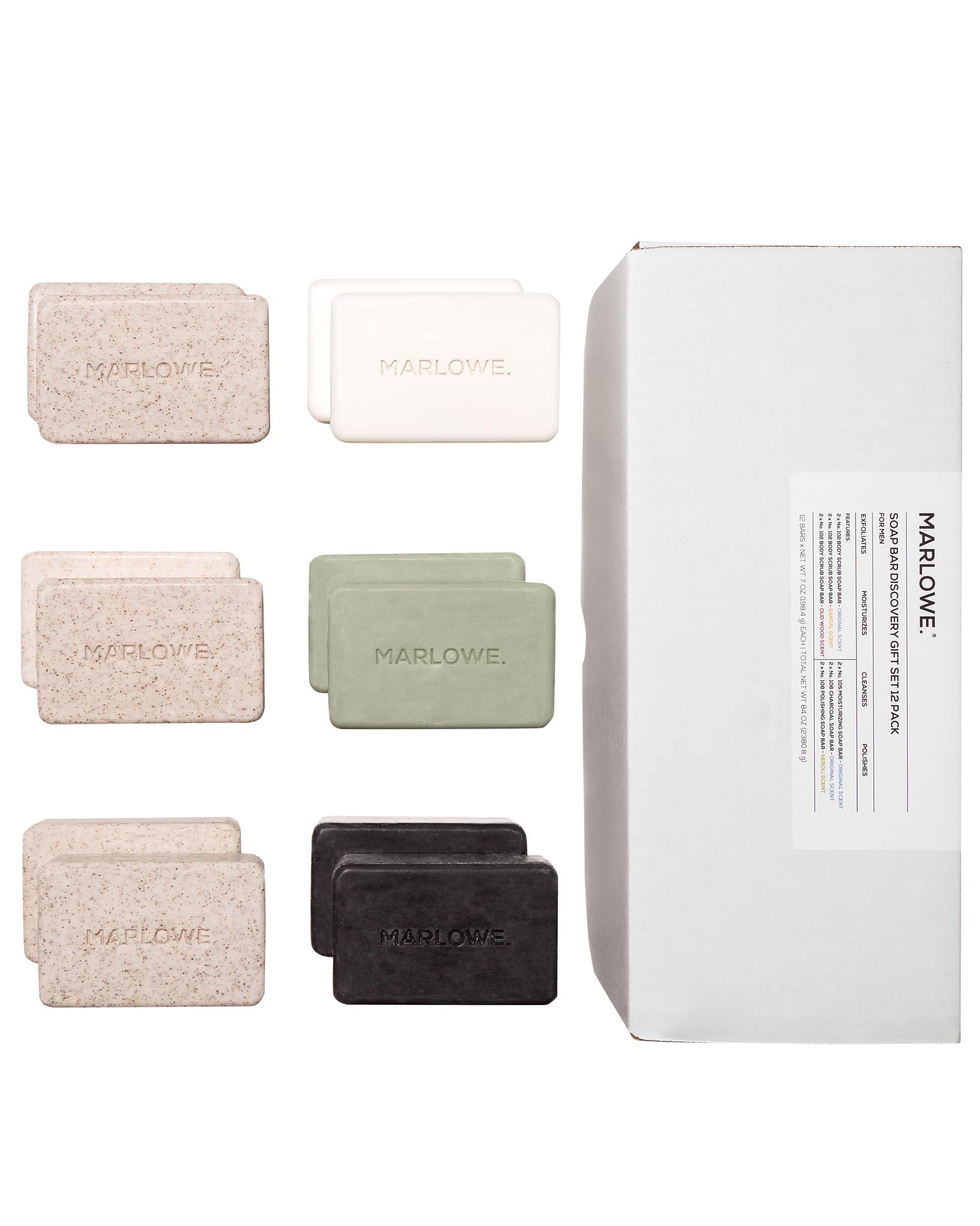MARLOWE. M BLEND MARLOWE. Soap Bar Discovery Gift Set, Mens Skin Care Variety Selection of Exfoliating Body Scrub, Charcoal, Moisturizing & Polishing Body Bar Soaps for Men, 12 Pack