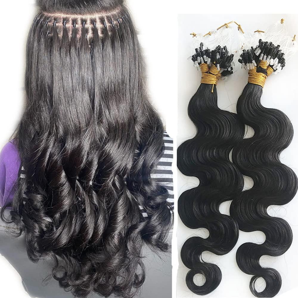 YiXing Body Wave Micro Loop Hair Extensions Human Hair 200G YiXing Microlink Human Hair Extensions for Black Women Bead Hair 200 Strands ,1G/Strand Micro Loop Ring Hair Extension Wavy Brazilian Hair 10Inch