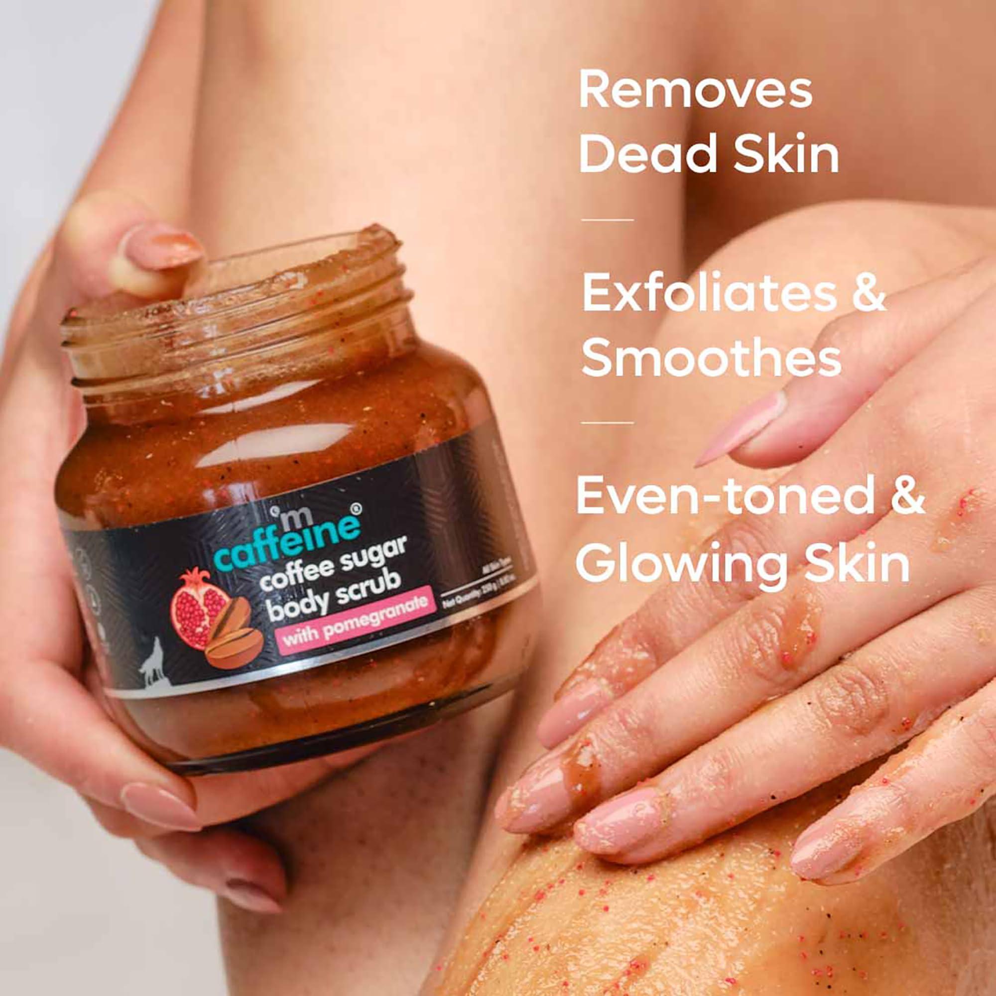mCaffeine mCaffeine Coffee Sugar Body Scrub with Pomegranate - Body Wash Reduces Scars - Nourishing Blend of Coffee and Brown Sugar - All Skin Types - 8.82 oz