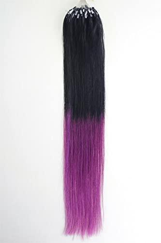 Yotty Yotty Micro Loop Human Hair Extensions Microbeads Link Premium Remy Hair Ombre Black to Purple 20inch 100strands 50gr