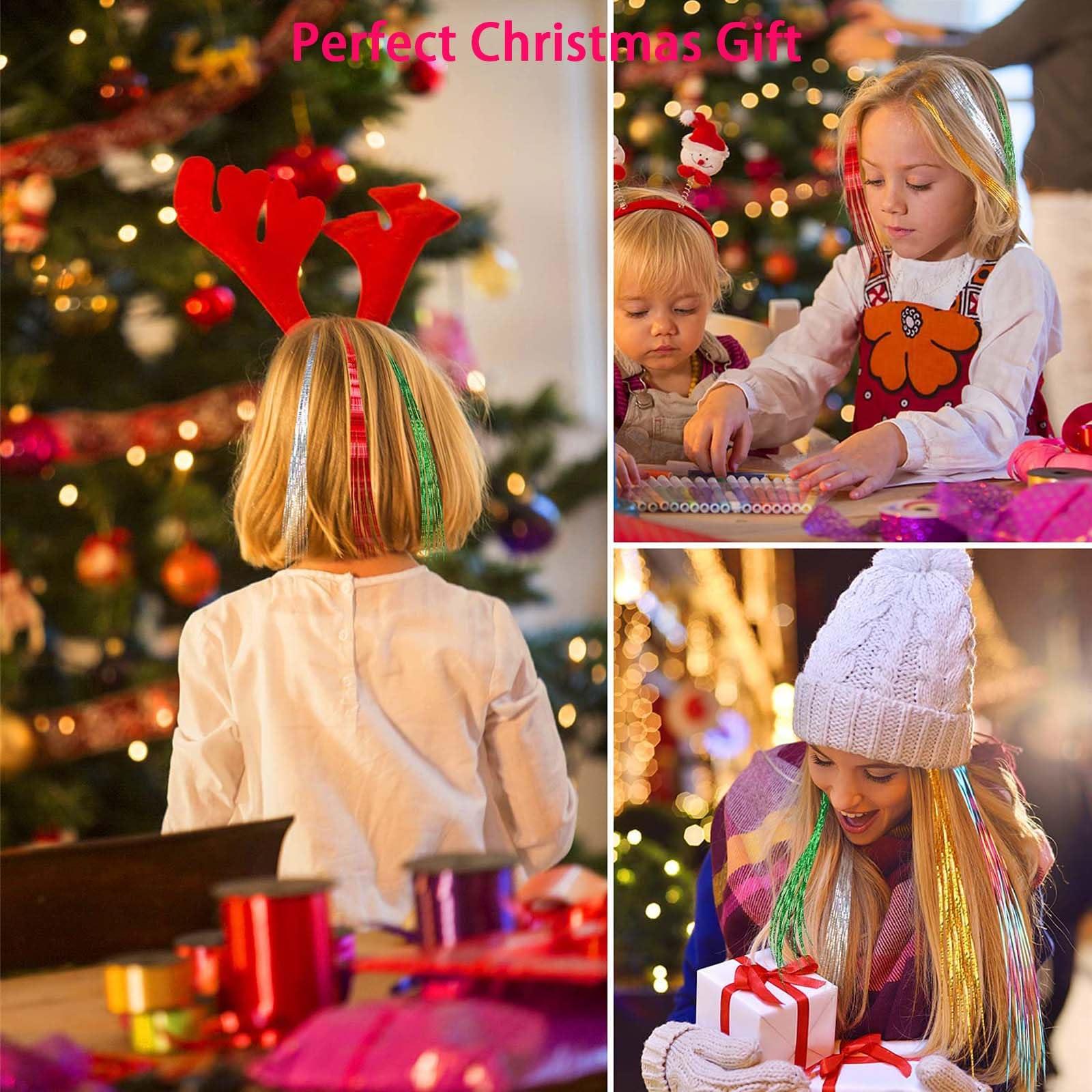 Luckyaisha Hair Tinsel Clip in Tinsel Hair Extensions Silver Fairy Glitter Hair Tinsel Kit for Women Heat Resistant 21.5In 6Pcs Festival Hair Accessories for Party, Christmas, New Year, Halloween, Cosplay