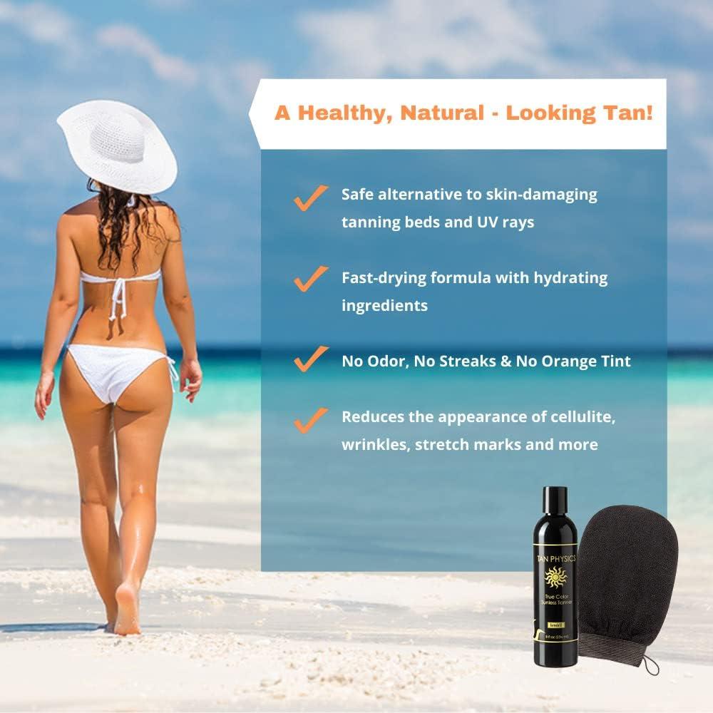 Tan Physics Tan Physics Self Tanner, 8 Fl oz with Exfoliation Mitt - Tan Physics True Color Sunless Tanner - Tan Physics Sunless Tanner - Self Tanners Best sellers - Quick Tan & Sunless Tan