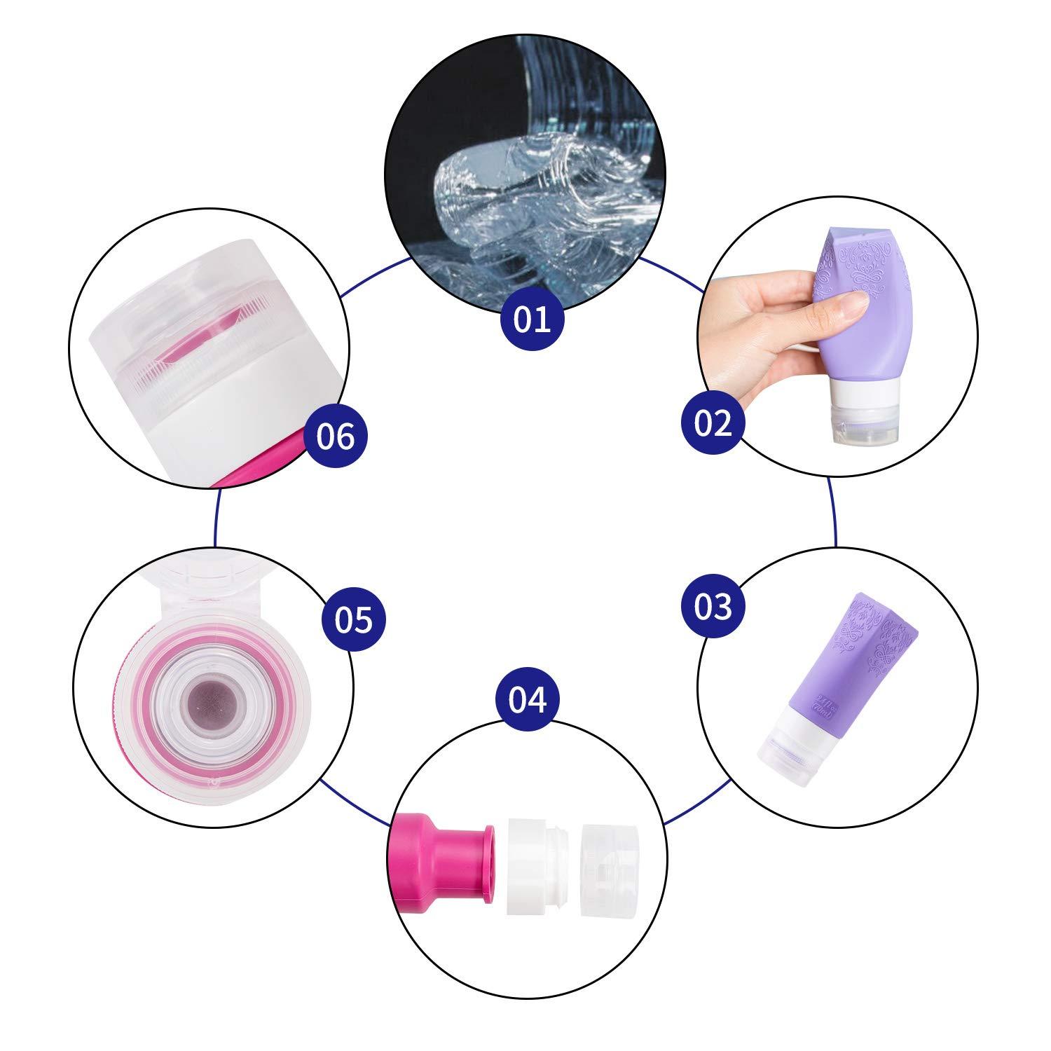 qianying Cosmetic Travel Containers, Leakproof Silicone Travel Bottles Set, TSA Approved Travel Size Cosmetic Toiletries Containers Accessories Set for Shampoo Conditioner Facial Cleanser Cream