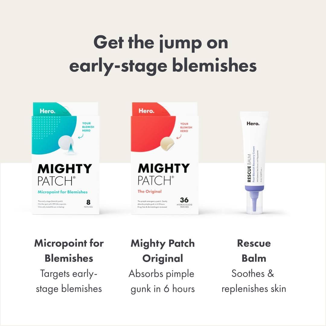 Mighty Patch Mighty Patch Micropoint for Blemishes from Hero Cosmetics - Hydrocolloid Acne Spot Treatment Patch for Early Stage Zits and Hidden Pimples, 395 Micropoints (8 Patches)