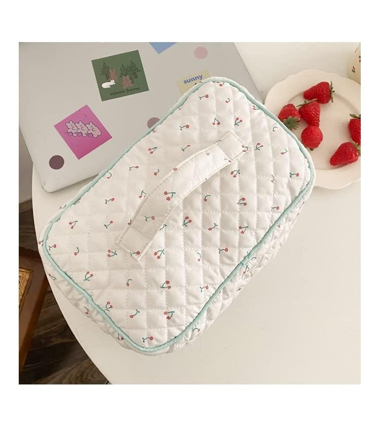 GESALOP GESALOP Cute Quilted Cotton Makeup Bag Lady\'s Zipper Cosmetics Organizer Portable Girl Kawaii Toiletries Box Y2K Accessories (White)