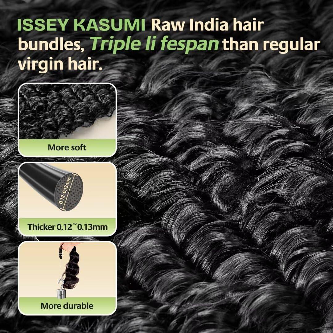 ISSEY KASUMI ISSEY KASUMI Raw Indian Human Hair Bundles,Triple Lifespan Than Regular Virgin Hair,In-Store Quality,Online Price! 100% Raw Indian Hair Bundles Deep Wave Raw Hair 3 Bundles 18 20 22 Inches