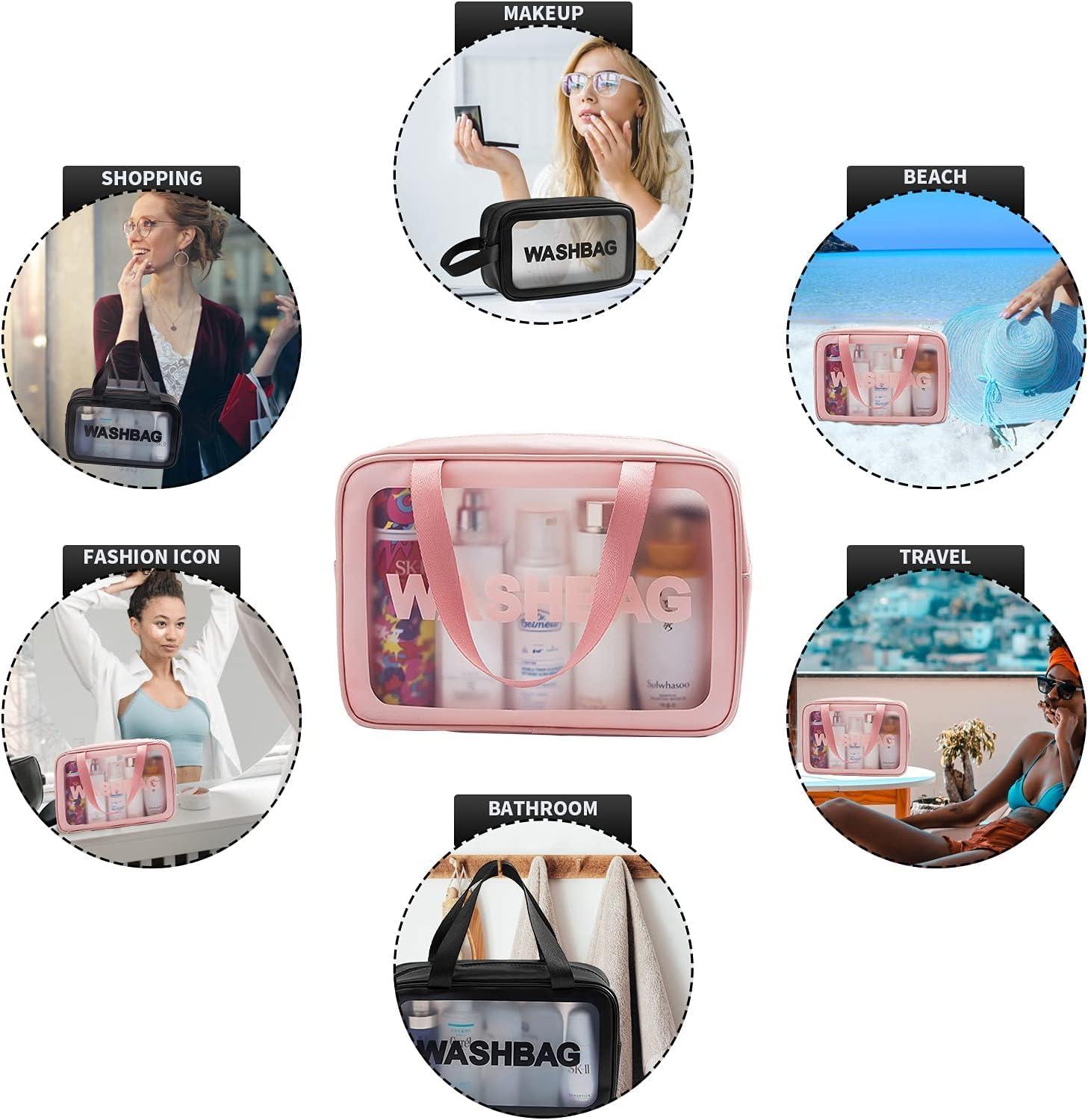 HICOPOWER HICOPOWER PVC Travel Wash Bag,Translucent Hanging Toiletry Bag,High-Capacity Makeup Bag for Women Men (Black, L)