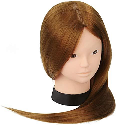 TopDirect Mannequin Head with 80% Human Hair, TopDirect 23.5" Brown Real Hair Cosmetology Mannequin Head Hair Styling Hairdressing Practice Training Doll Heads with Clamp Holder and Tools