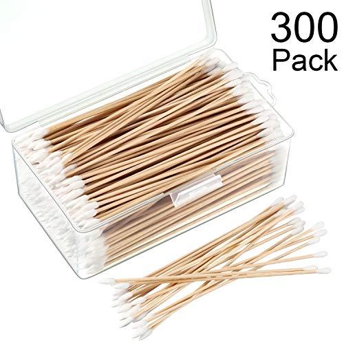 Norme Norme 6 Inch Caliber Cleaning Swabs Round/Pointed Tip with Wooden Handle Cleaning Swabs for Jewelry Ceramics Electronics in Storage Case, 300 Pieces (Pointed and Round Tip)