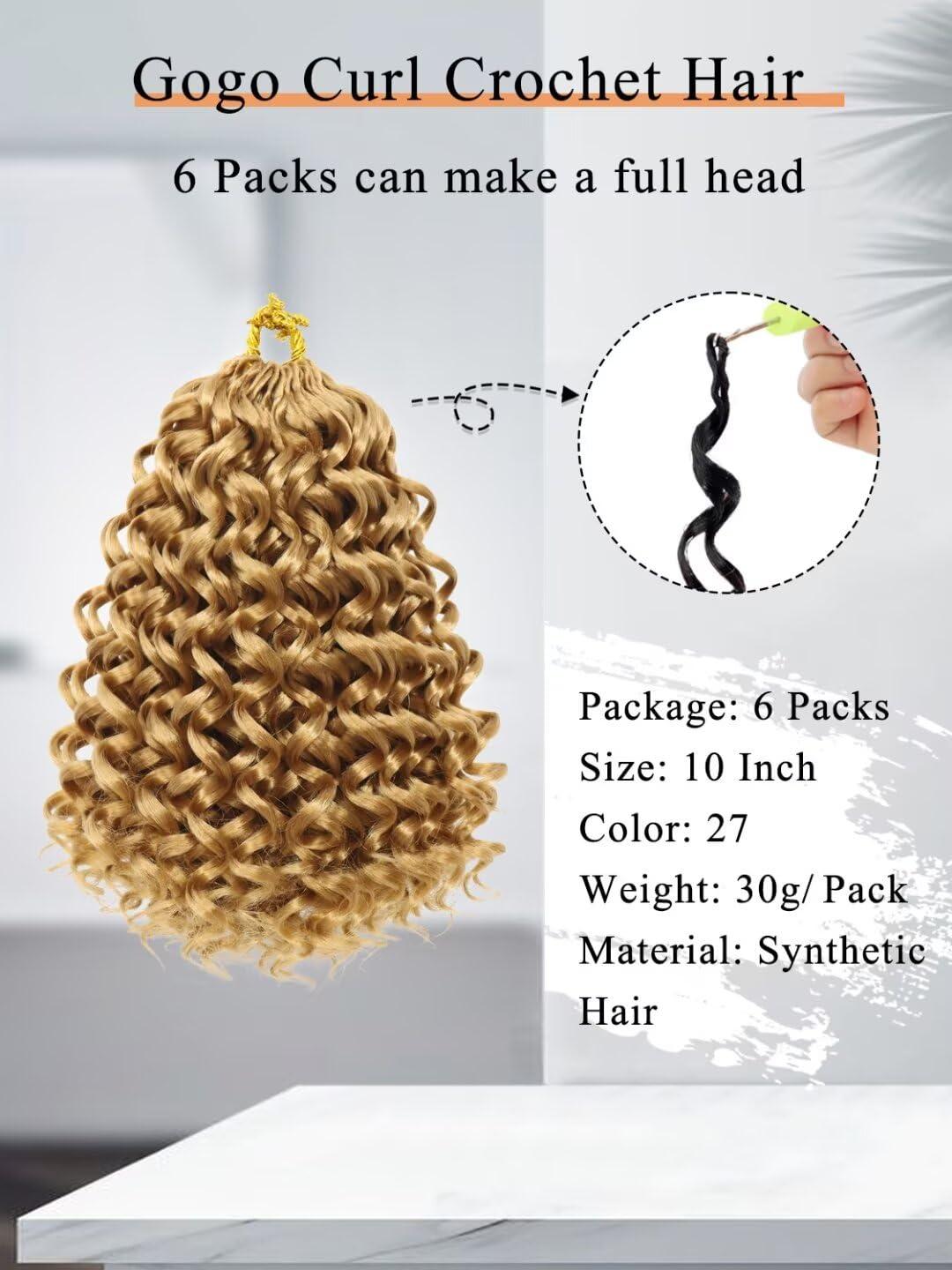 GOWIT Gowit Gogo Curl Crochet Hair 10 Inch 6 Packs Short Curly Crochet Hair for Black Women Honey Blonde Deep Ocean Wave Crochet Hair Synthetic Crochet Braids 10\",27#)