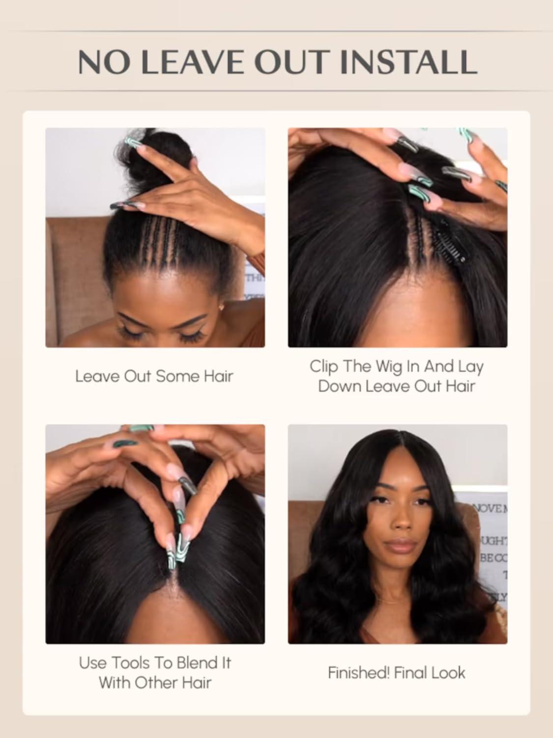 YIROO YIROO V Part Wig Human Hair No Leave Out Ombre Chestnut Brown Yaki Straight Glueless Human Hair Wig Upgrade U Part Wigs for Women V Shape Clip in Half Wig No Glue No Sew in Beginner Wig 18inch