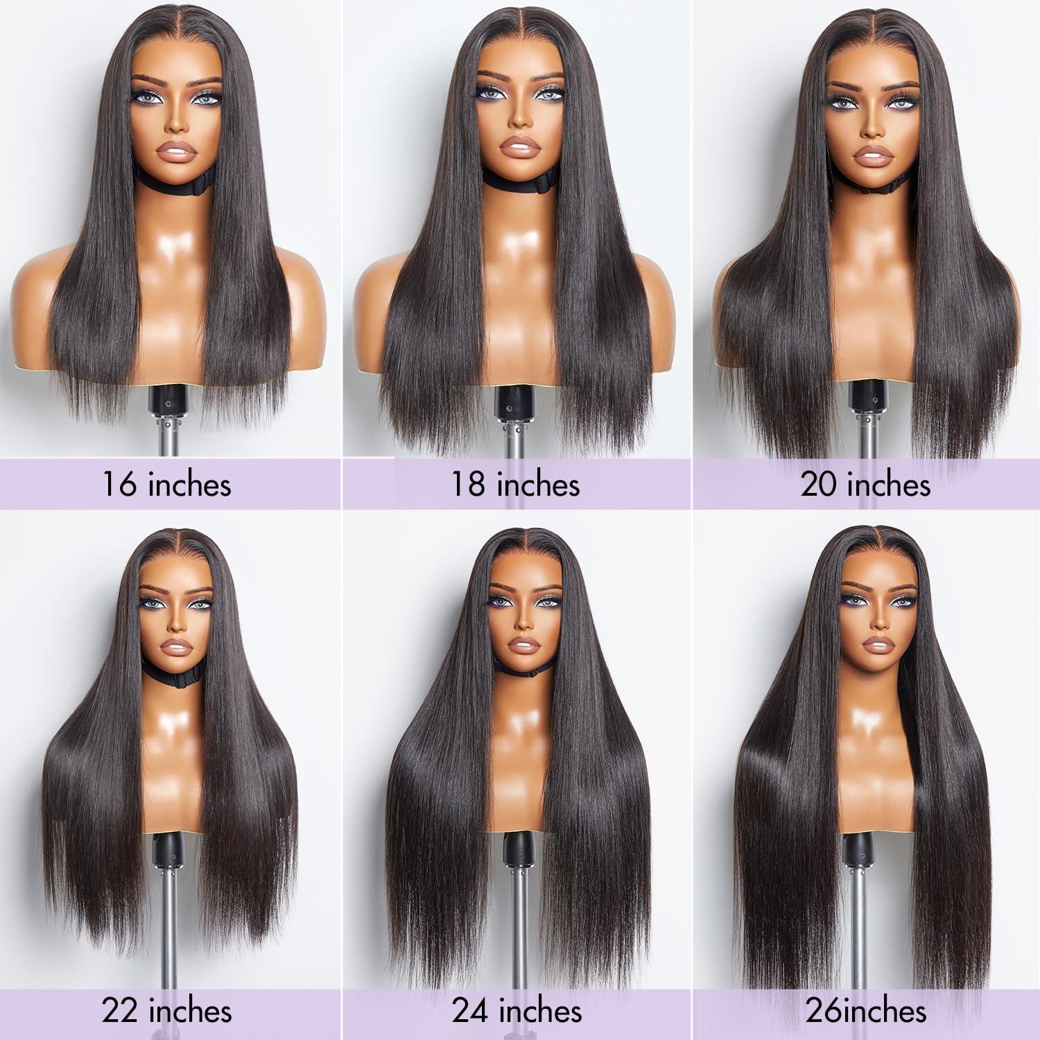 LUVME HAIR LUVME HAIR 16\'\' Straight Lace Front Wigs Human Hair 13x4 Pre Cut Lace Glueless Human Hair Wig Pre Plucked Long Straight Black Wig For Women 180 Density