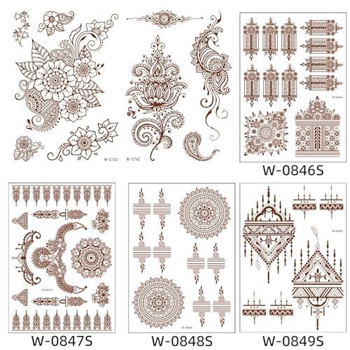 Anomocia 23 Pcs Brown Henna Tattoo Kit Waterproof Temporary Fake Tattoo Stickers for Women Girls DIY on Body Face Arms Legs