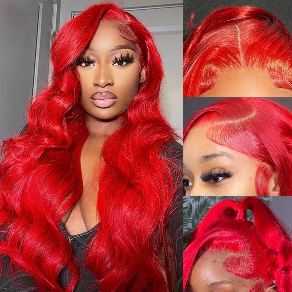 Avolo Red Lace Front Wigs Human Hair 13x4 Red Wig Human Hair Body Wave Lace Front Wigs Human Hair HD Red Colored Wigs Human Hair 180% Density Red Frontal Wig Glueless Wigs Human Hair Pre Plucked 26 Inch