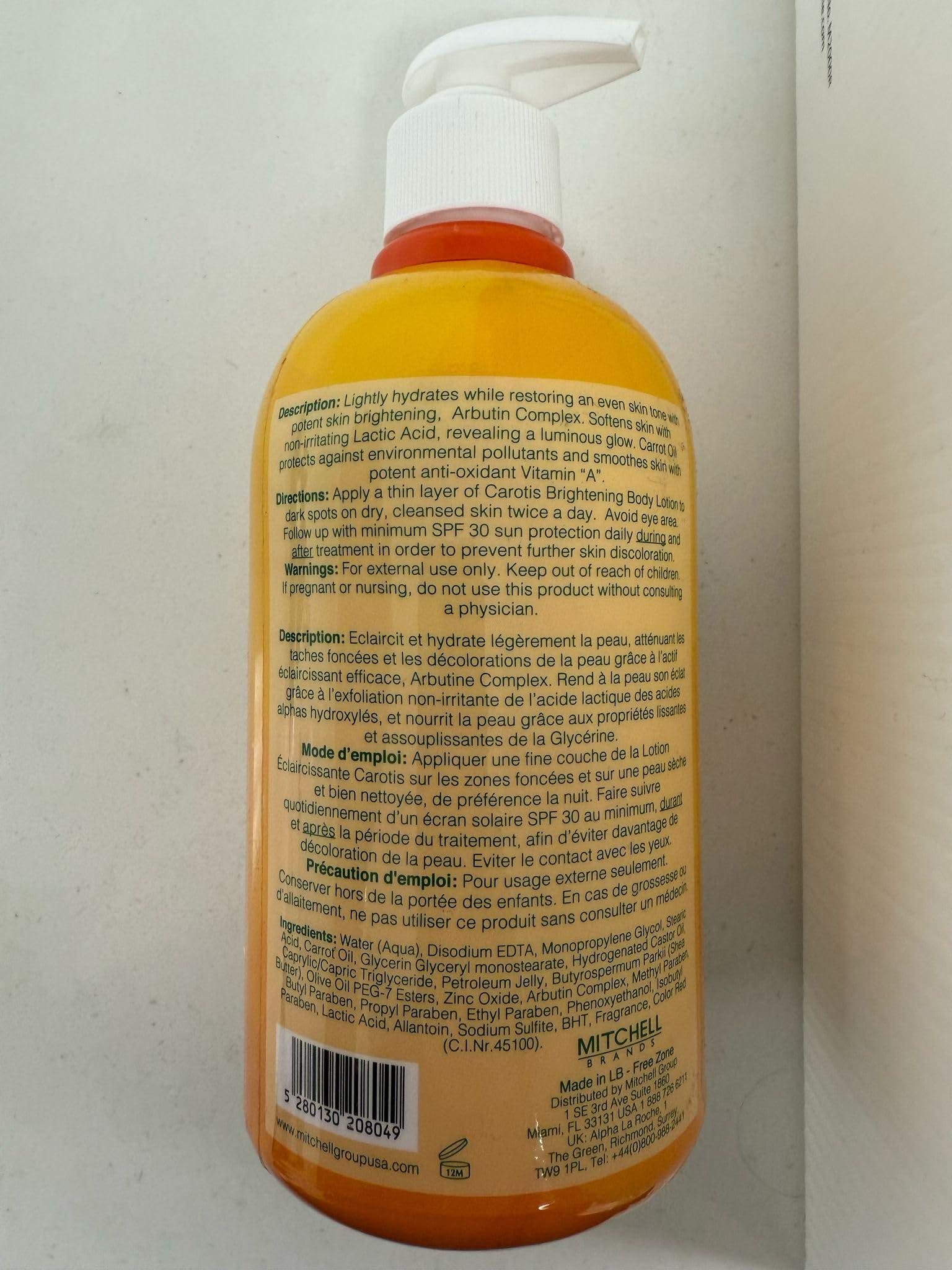 CAROTÏS CAROTS, Skin Brightening Body Lotion 17.6 fl oz / 500ml Helps to Remove Dark Spots, with Shea Butter, Arbutin Complex and Vitamin A