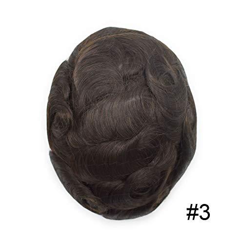 Healthlif Mens Frontal Wigs Frontal Hairpiece for Men European Virgin Human Hair Patch Hair Extension Hairline Loss V-Shape PU Base Mens Topper Hair Replacement (18x4cm, #3 Dark Brown-90% Light Density)